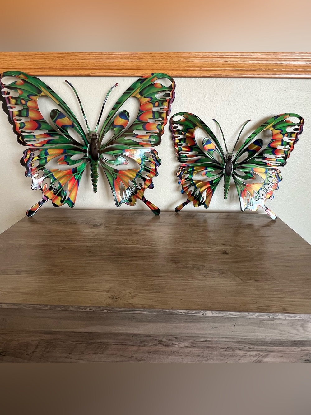 Butterfly Metal Wall Art Decor Indoor Outdoor Multicolored Set Of 2 Patio 3D